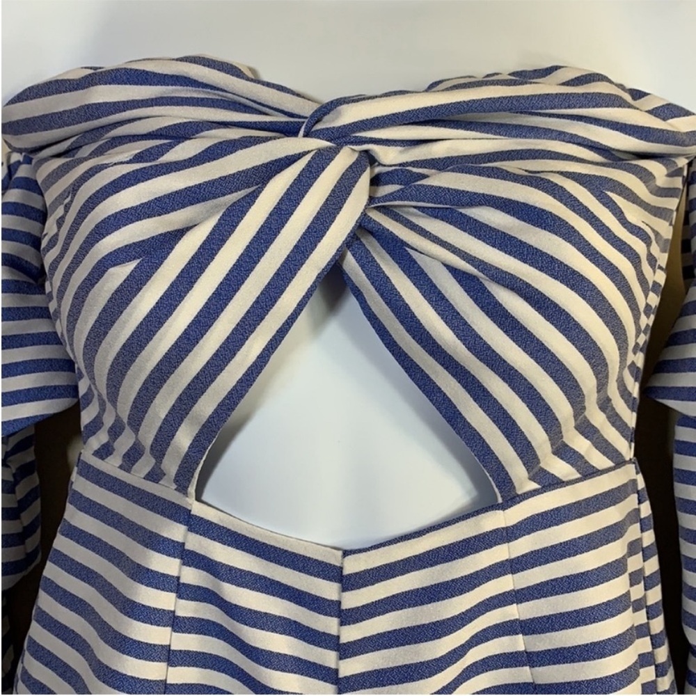 NEW! Kaylee Kollection Off Shoulder Balloon Sleeve Stripe Romper. Small. - Picture 5 of 12